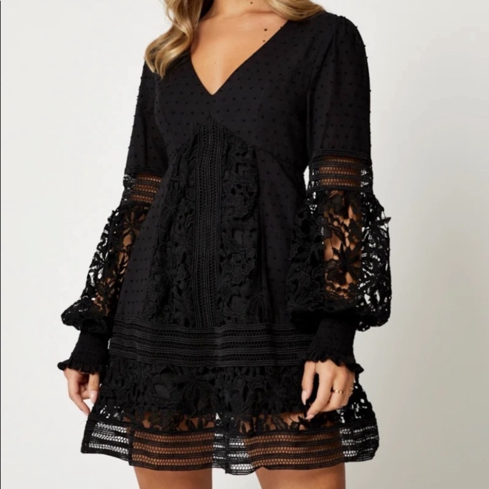 Bardot Mariah Long Sleeve Black Lace Mini Dress NWT M